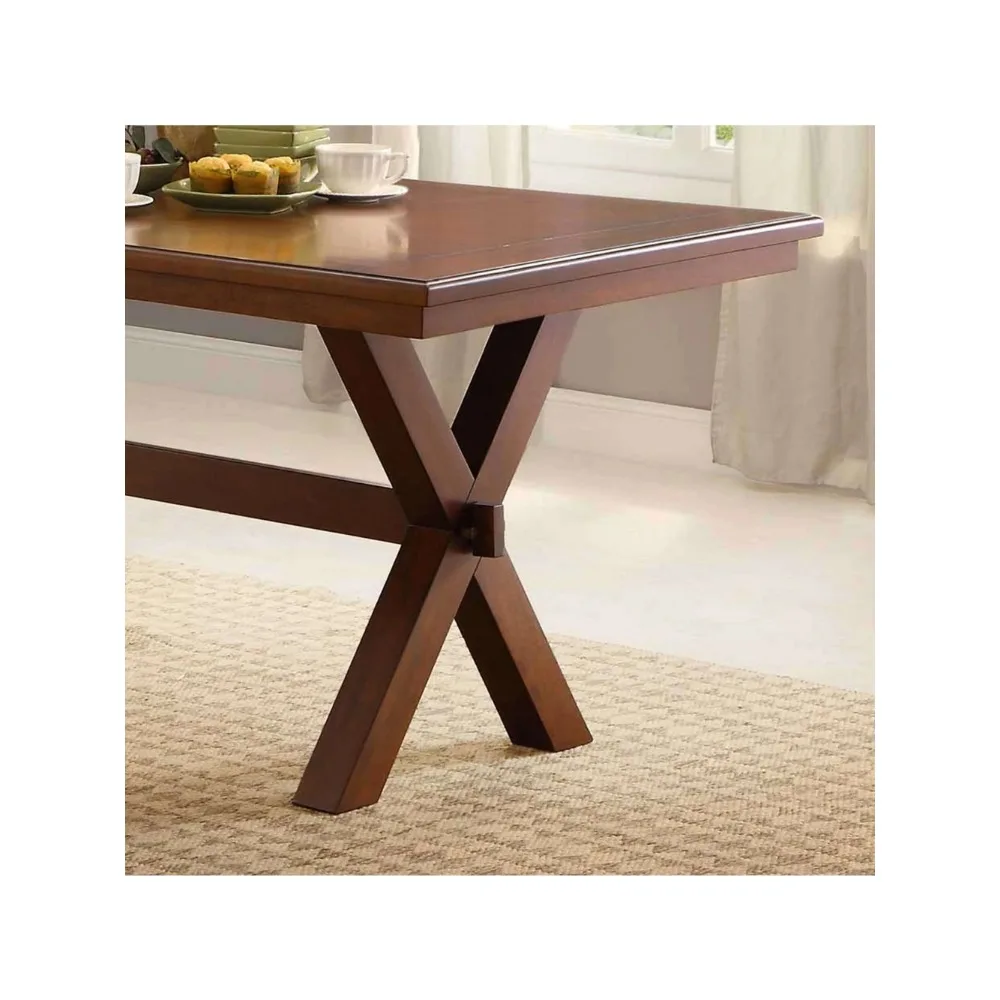 Maddox Crossing Dining Table,Sturdy Construction Features Two Pairs of Crossed Legs,Easy assembly,Brown Finish