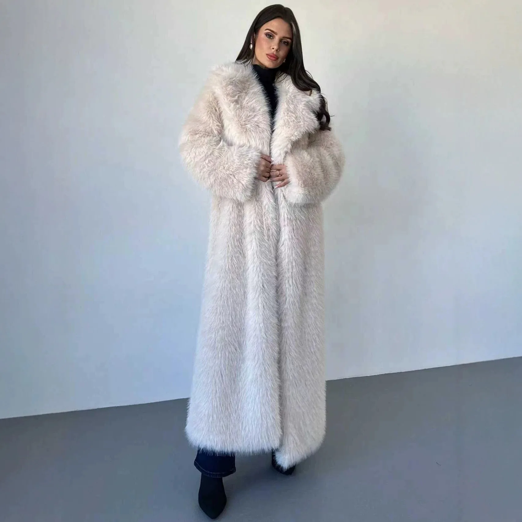 Cross-border Long Imitation Fur Coat 2026 New Over-the-Knee White Thickened Temperament Coat Toka Environmentally Friendly Fur