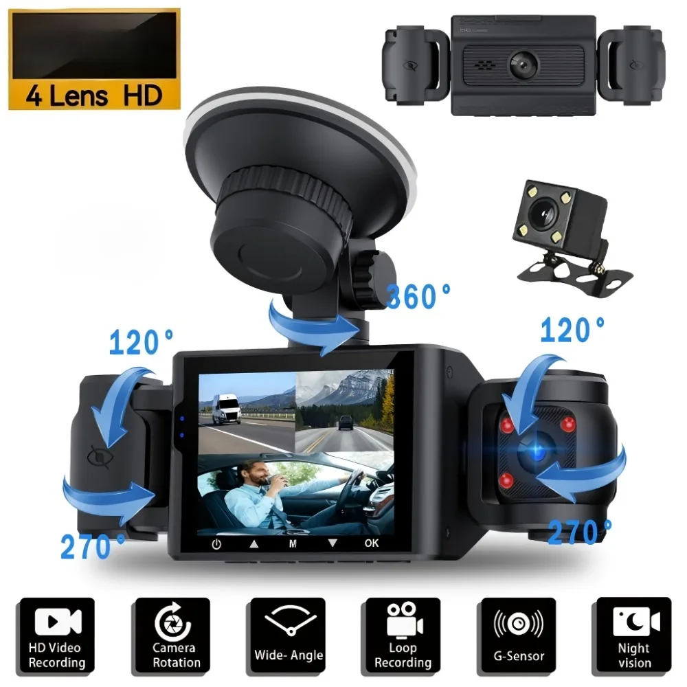

4 камеры Видеорегистратор 1080P WIFI Приложение Передняя и карбинная камера заднего вида Ночное видение Черный ящик Автомобильный видеорегистратор 4-полосный автомобильный видеорегистратор