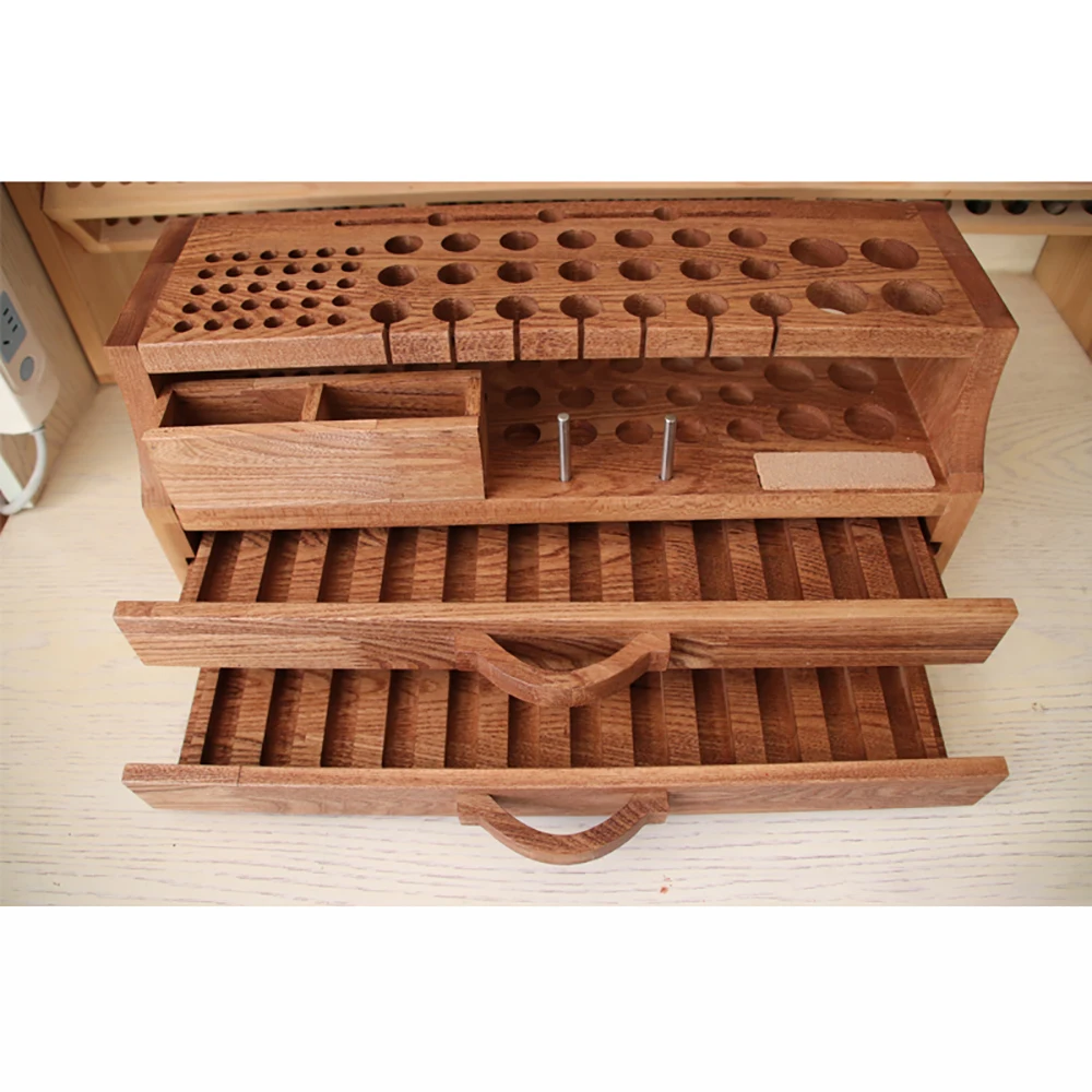 High-End Elmwood Storage Rack Practical Leather Tool Holder for DIY Handmade Leathercraft Carving Cutting Tools Double Drawer