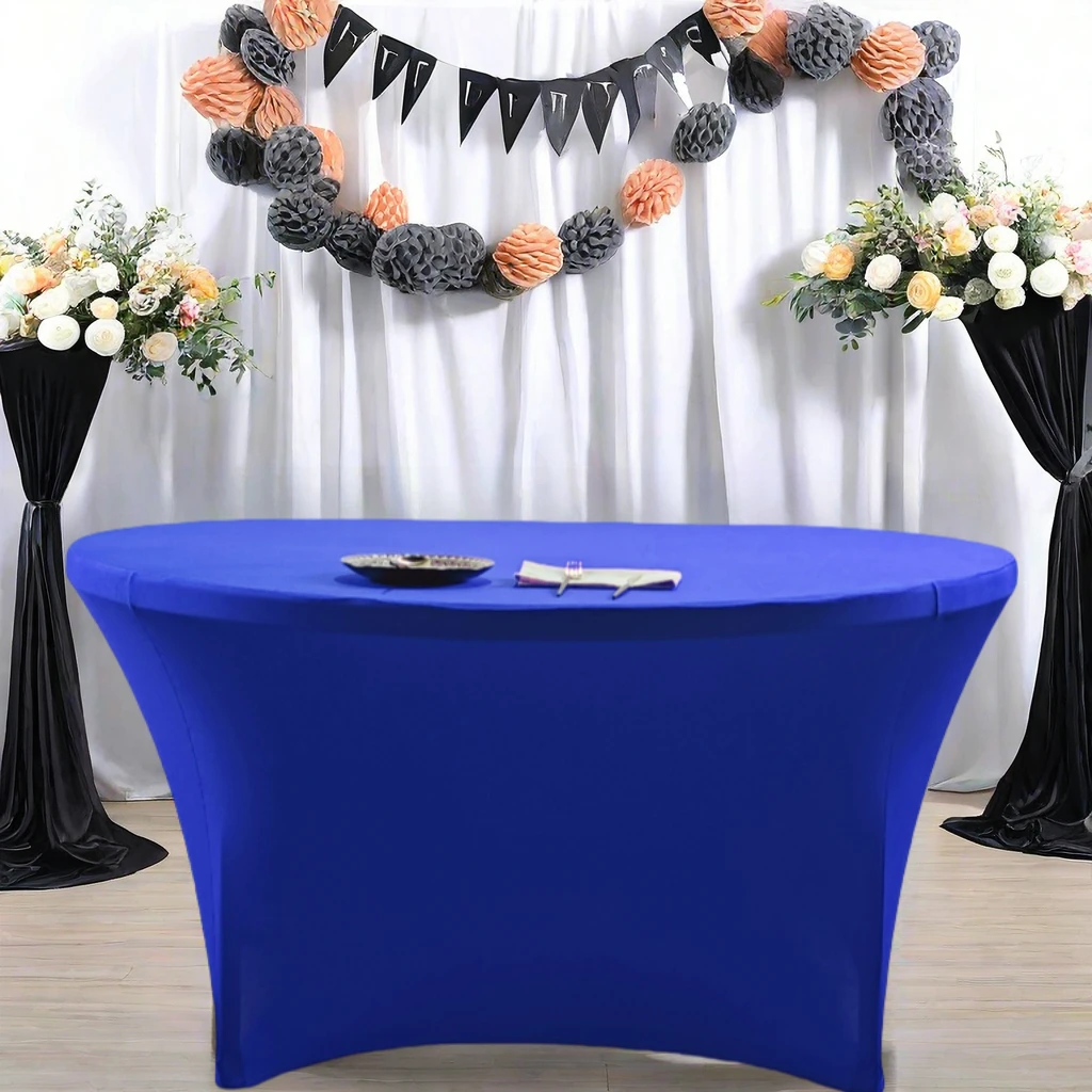 1Pcs. White 5-Foot Round Spandex Tablecloth 60inch Elastic Fit Table Cover (2)
