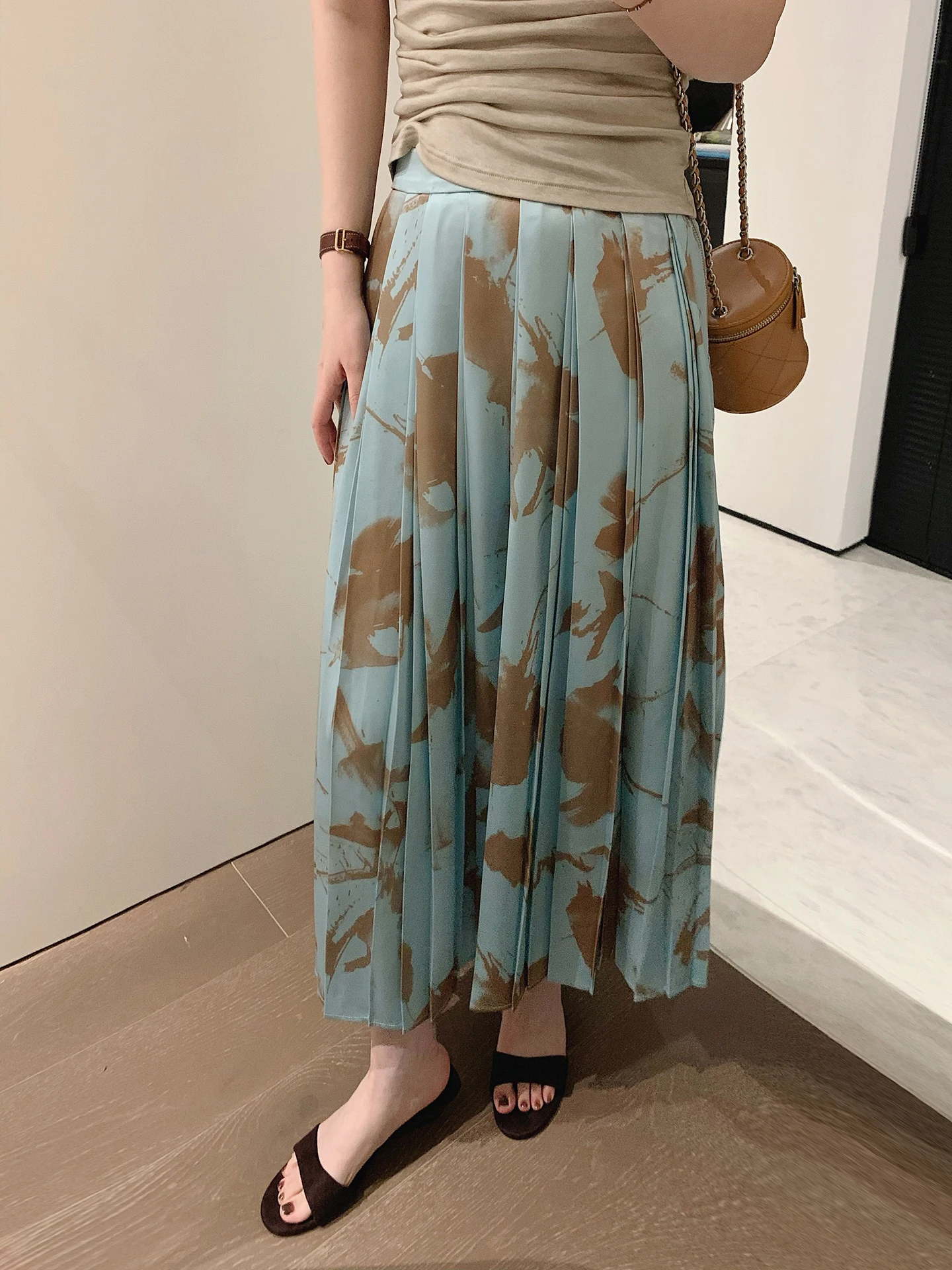 

Юбка Misslady из атласного ацетата с плиссировкой, женская, весна-лето, драпированная, с завышенной талией, миди, А-силуэт, мягкая и комфортная