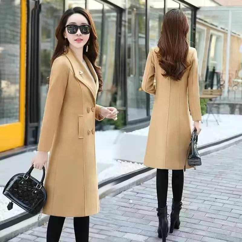 Cappotto di lana da donna, stile medio-lungo, 2024 Autunno Inverno Nuovo cappotto di lana dimagrante allentato coreano, giacca a vento spessa per le