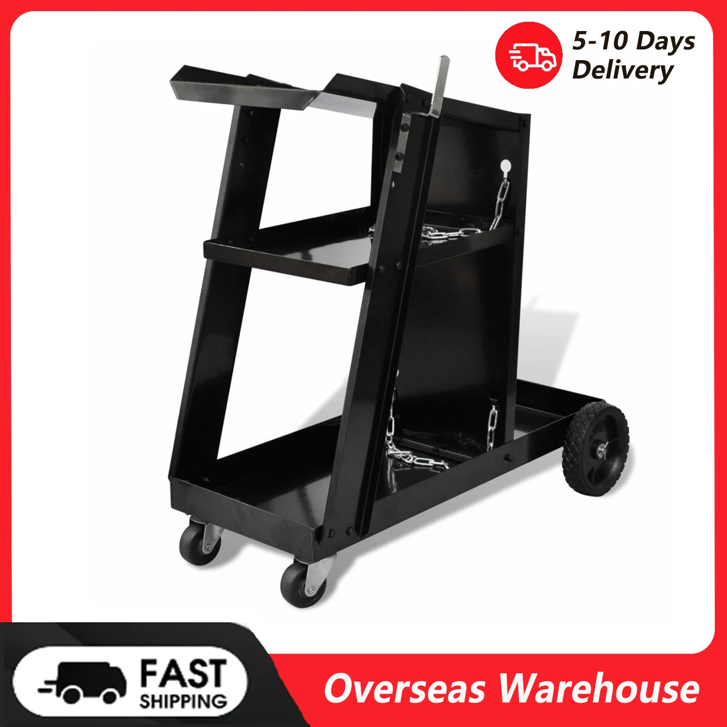 Welding Cart 3-Tier Welder Cart with 3 Shelves Safety Chains Rolling Tank Storage for Plasma Cutter Welding Machine