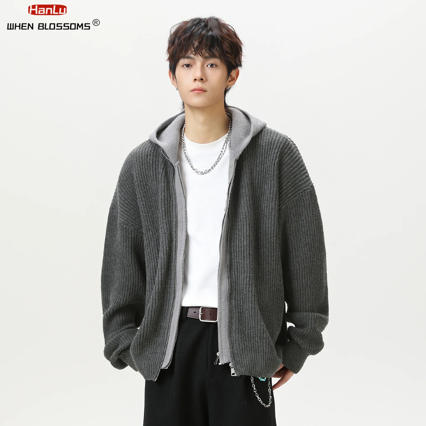 2025 Unisex Faux Shearling Hooded Cardigan Two-in-One Pullover Oversized Couple Lazy Style Vintage Knit Coat