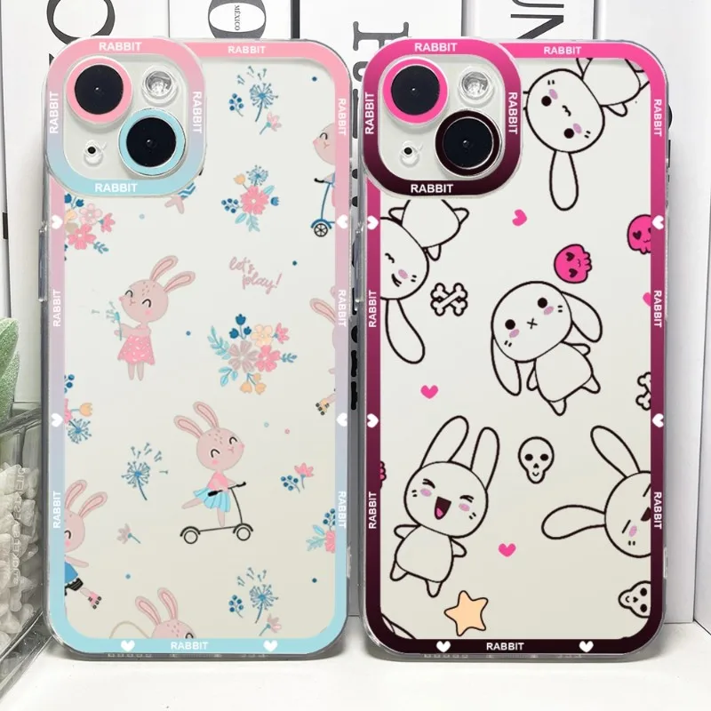 Cute Rabbit Phone Case Telefoon For IPhone 14ProMax 13 14 12 11 Pro Max Mini Transparent Angel Eyes Cover