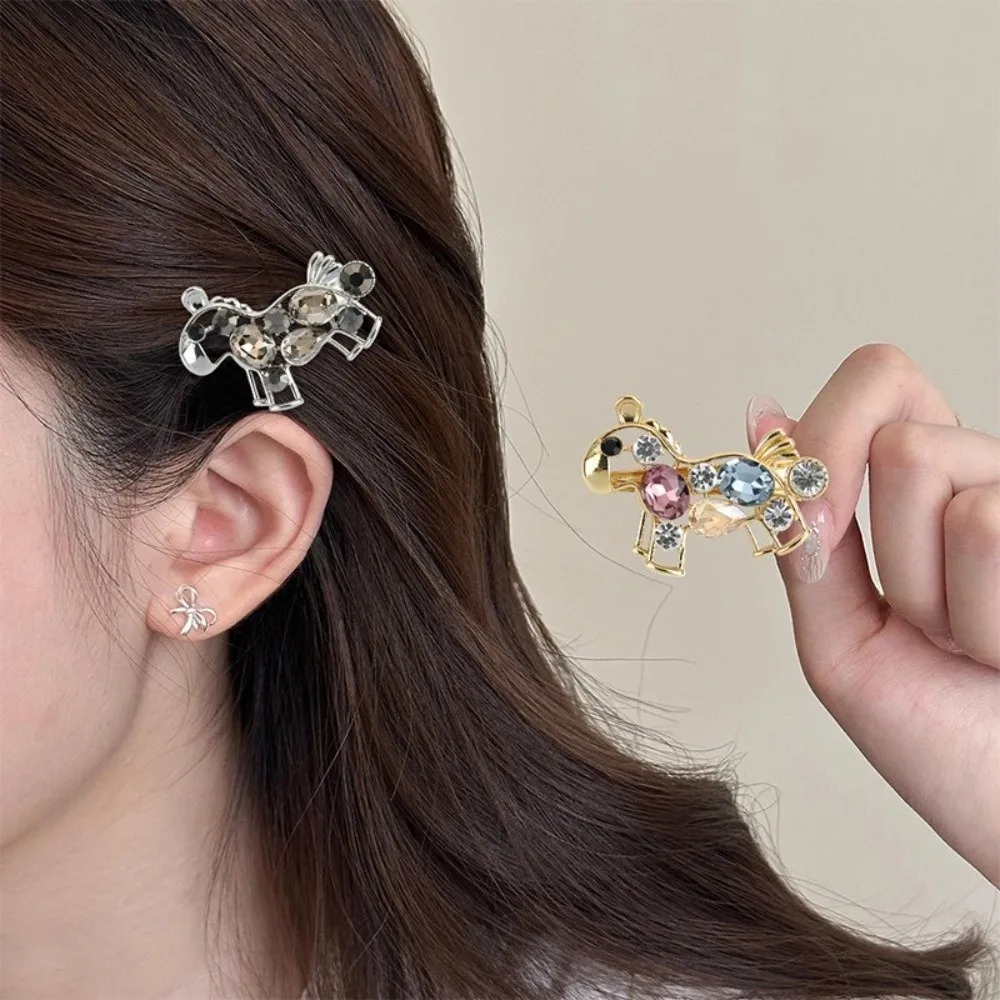 

Creative Zinc Alloy Horse Hairpin Colored Y2K Cartoon Hair Clip Side Clip Zodiac Rhinestone Edge Clip Daily