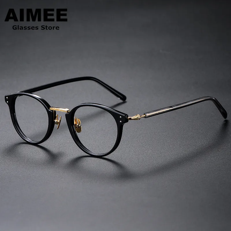 Japanese Acetate Glasses Frame Men Ultralight Prescription Eyeglasses Women Retro Round Optical Eyewear Blue Light Gafas GMS819