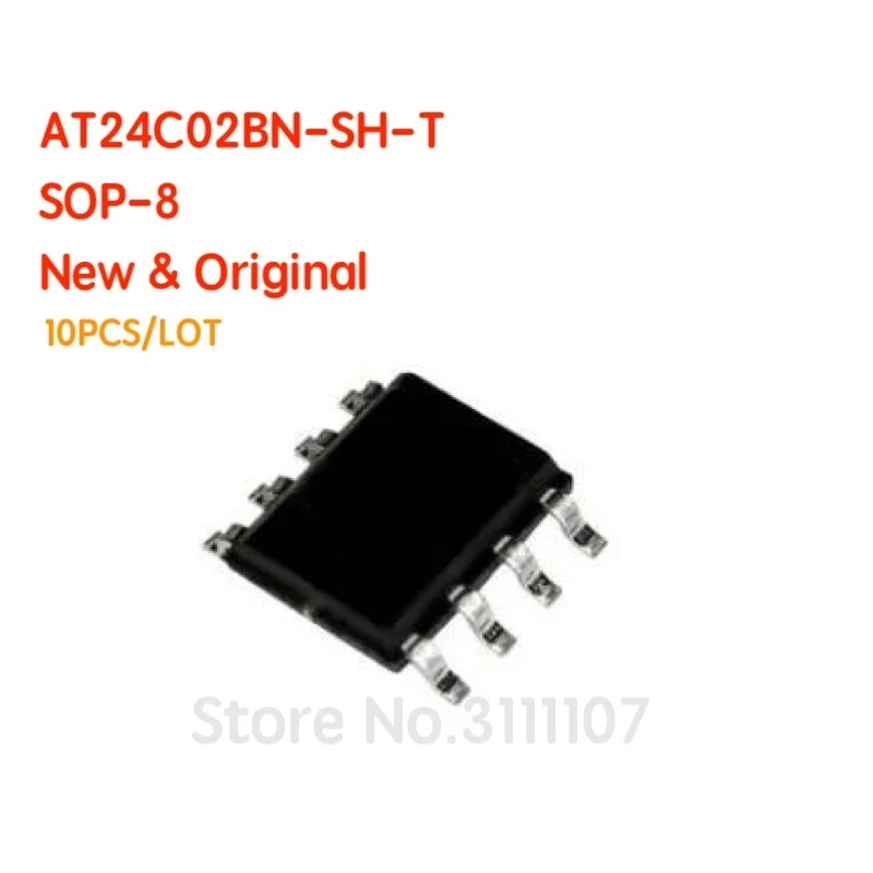 10PCS/LOT AT24C02BN-SH-T AT24C02 02B1 02B 1 SMD SOP-8 IC EEPROM 2KBIT I2C 1MHZ 8SOIC 100% new original IC Chipset