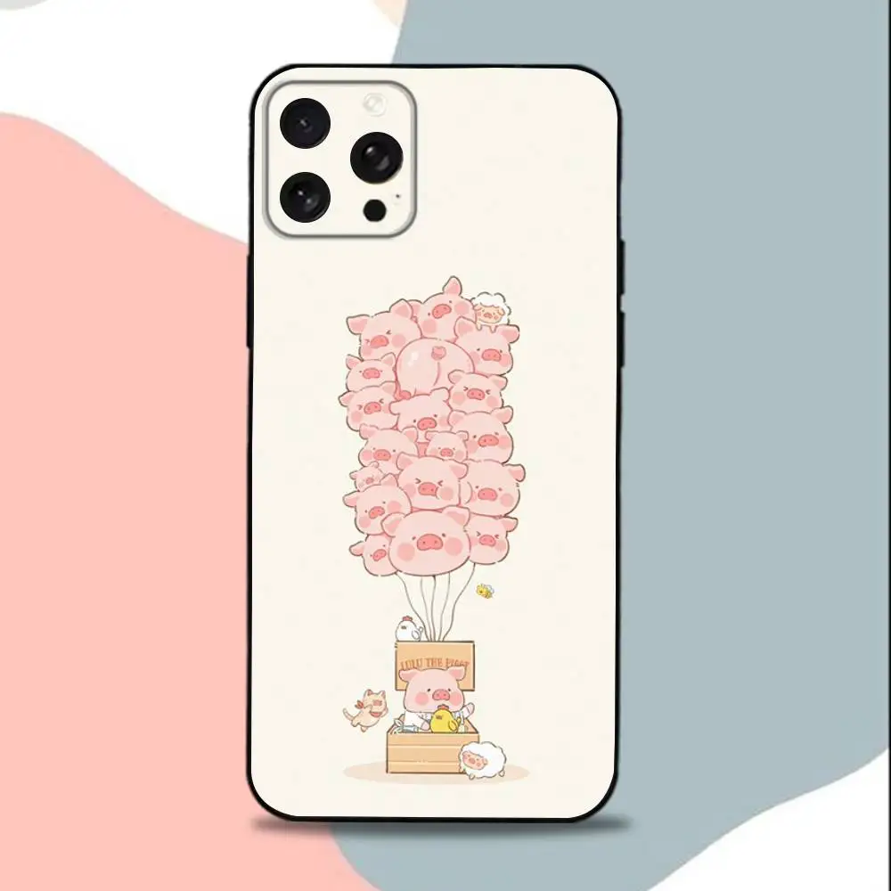 C-Cartoon L-LuLu cute Pig Phone Case For iPhone 15,13,16,12,11,17,14,Plus,Pro,Max,XS,XR,X,SE,Mini,Soft Silicone Black Cover