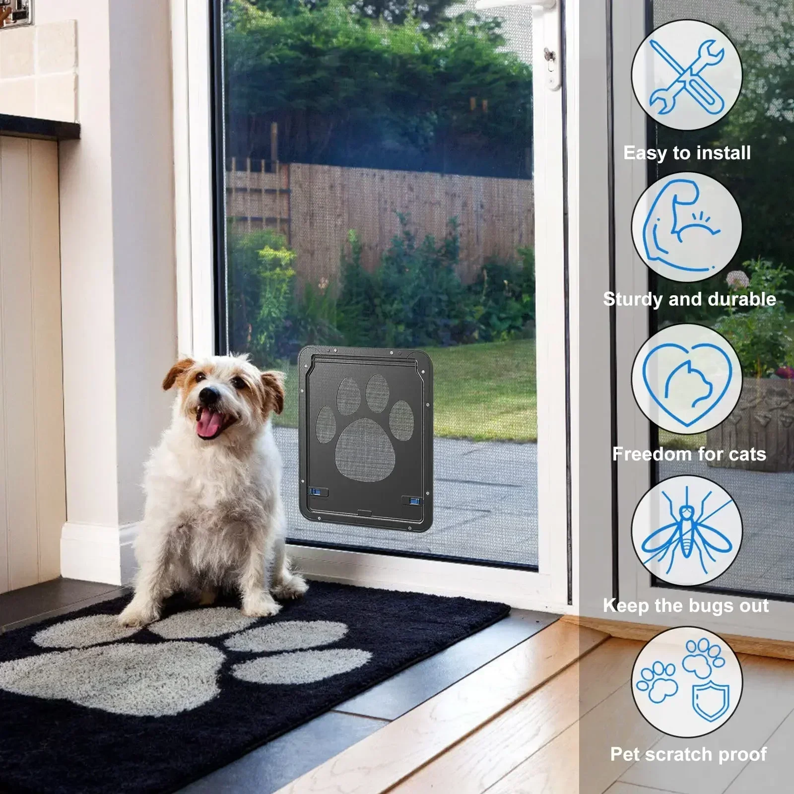 Pet Door New Safe Lockable Magnetic Screen Outdoor Dogs Cats Window Gate House Enter Freely Fashion Pretty Garden Easy Install