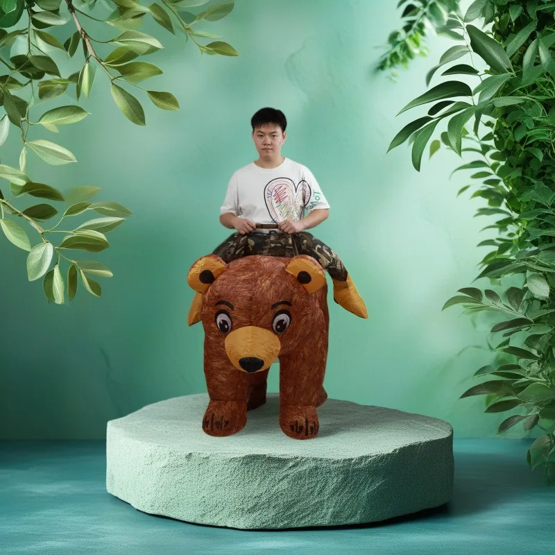 زي الدب البني القابل للنفخ لركوب الخيل، دعامة حفلات لطيفة على شكل أنمي مناسبة للعب الأدوار في عيد الهالوين وعيد الميلاد