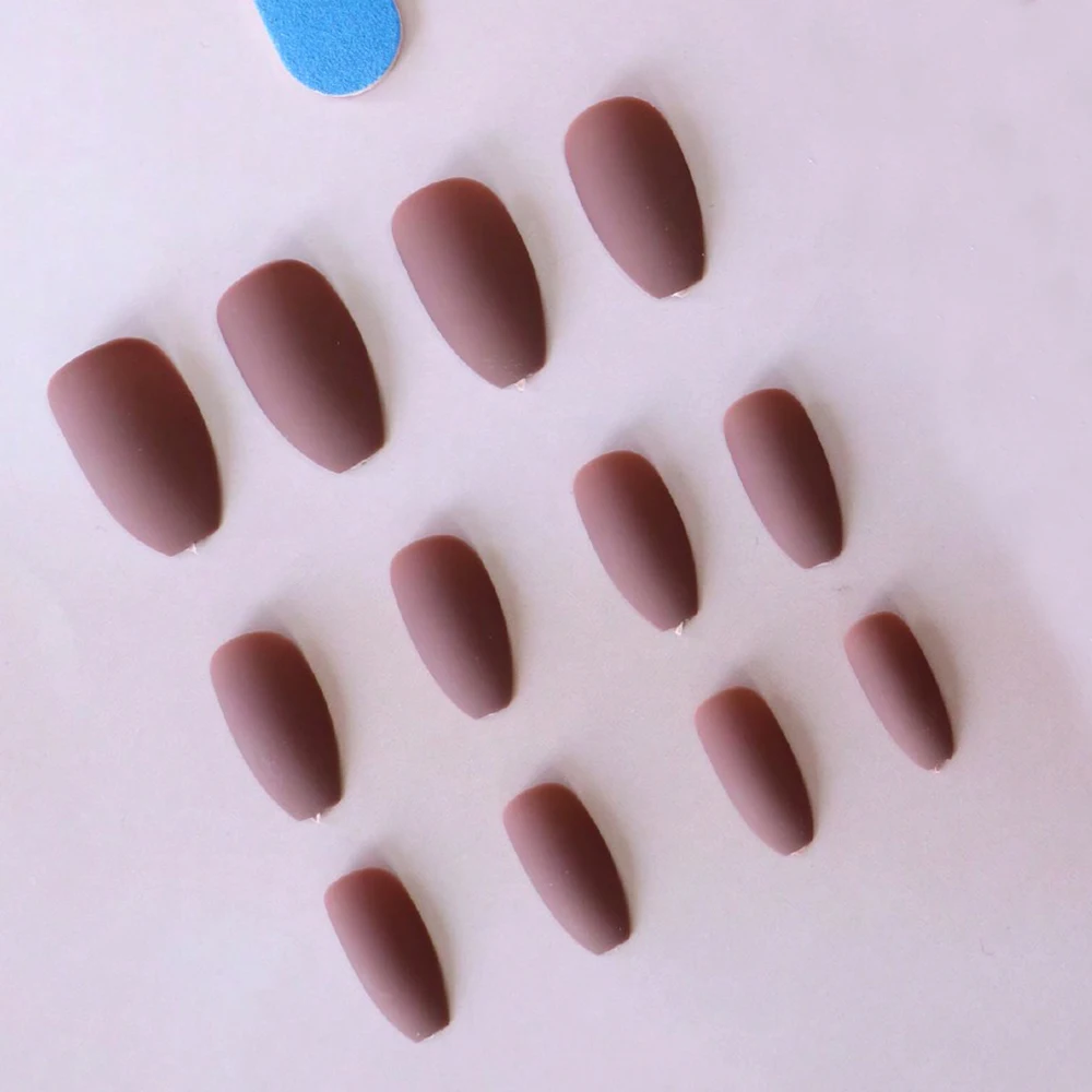 24pcs Ballerina Brown Nails Solid Matte Plain Fake Press on Nails Korean Nails Press on Nails Korean Press on Nails Cheap Nails