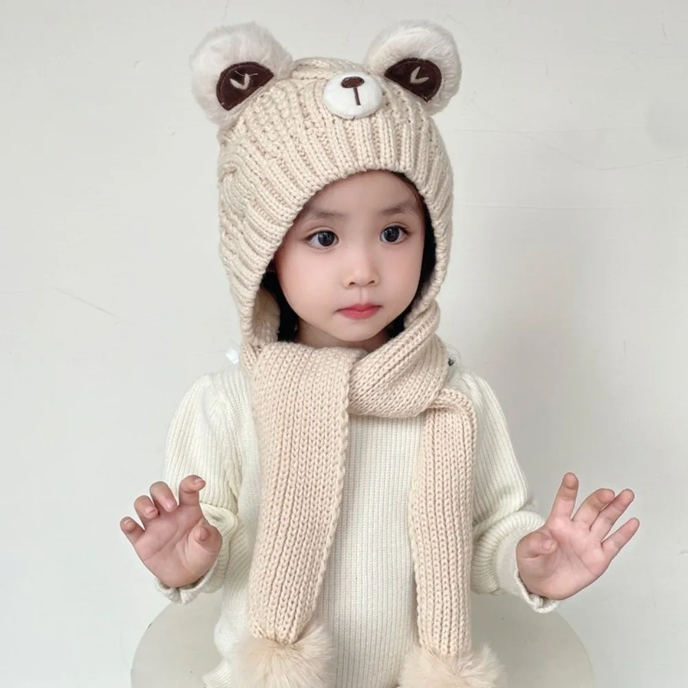 

New Cute Bear Pullover Cap Warm Coldproof Ear Protection Hat Windproof Pompom Beanie Hat Outdoor Sports