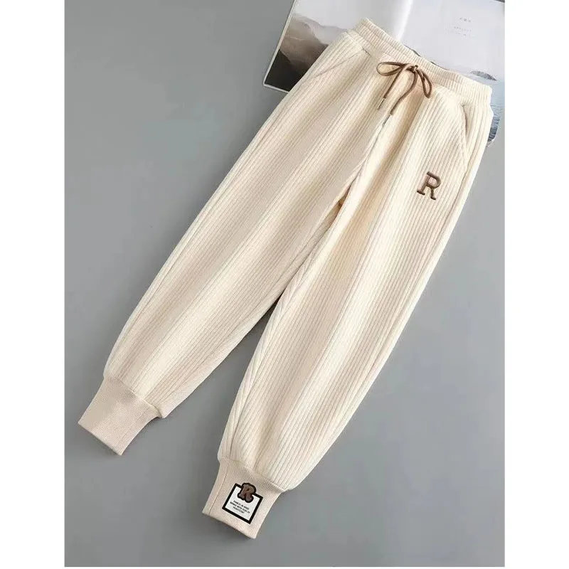 

Children's Clothing 2023 Winter New Simplicity Letter Printing Splice Pockets Fashion Drawstring Solid Color Mid Waist Pants