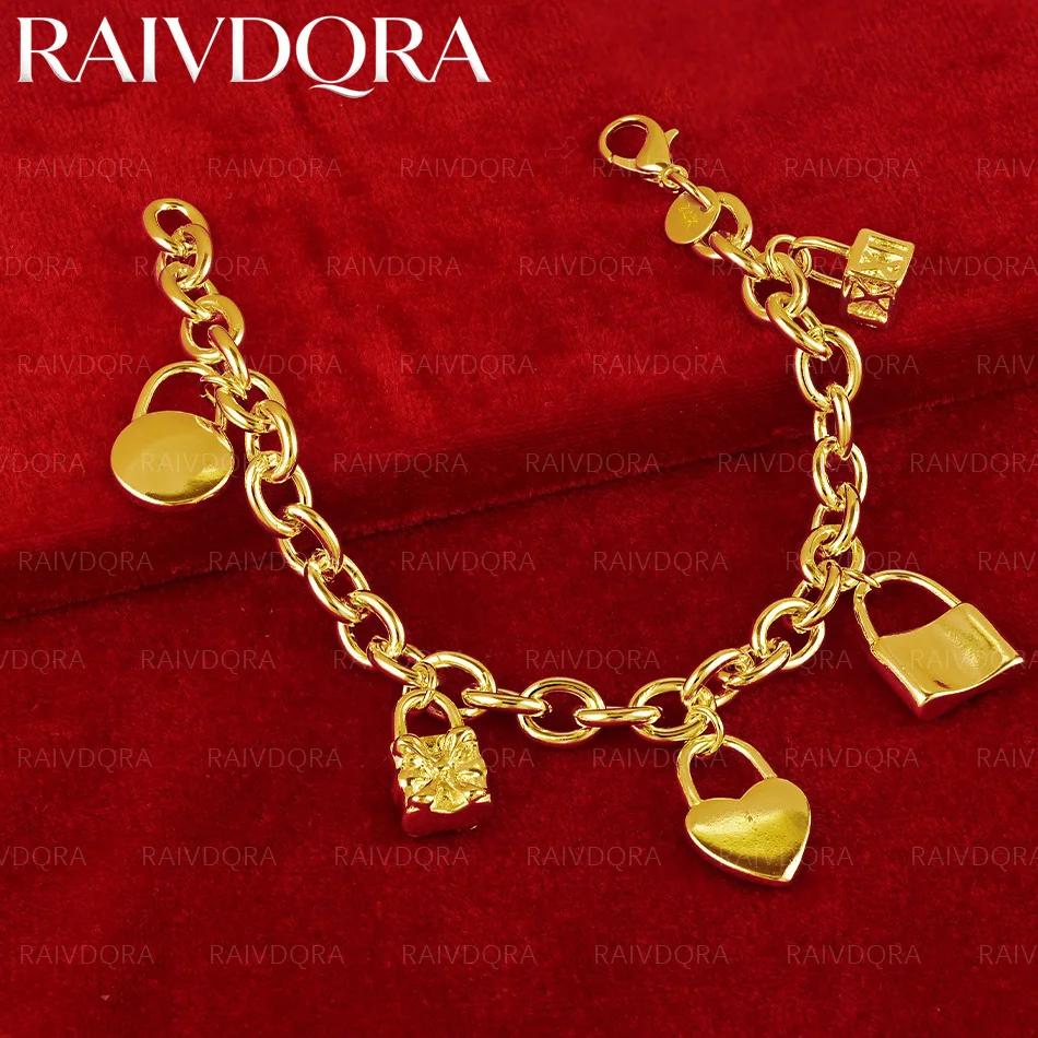 18K Gold Plated Heart Square Circular Roman Numeral Petal Lock Bracelet For Women's Fashion Jewelry Exquisite Gifts