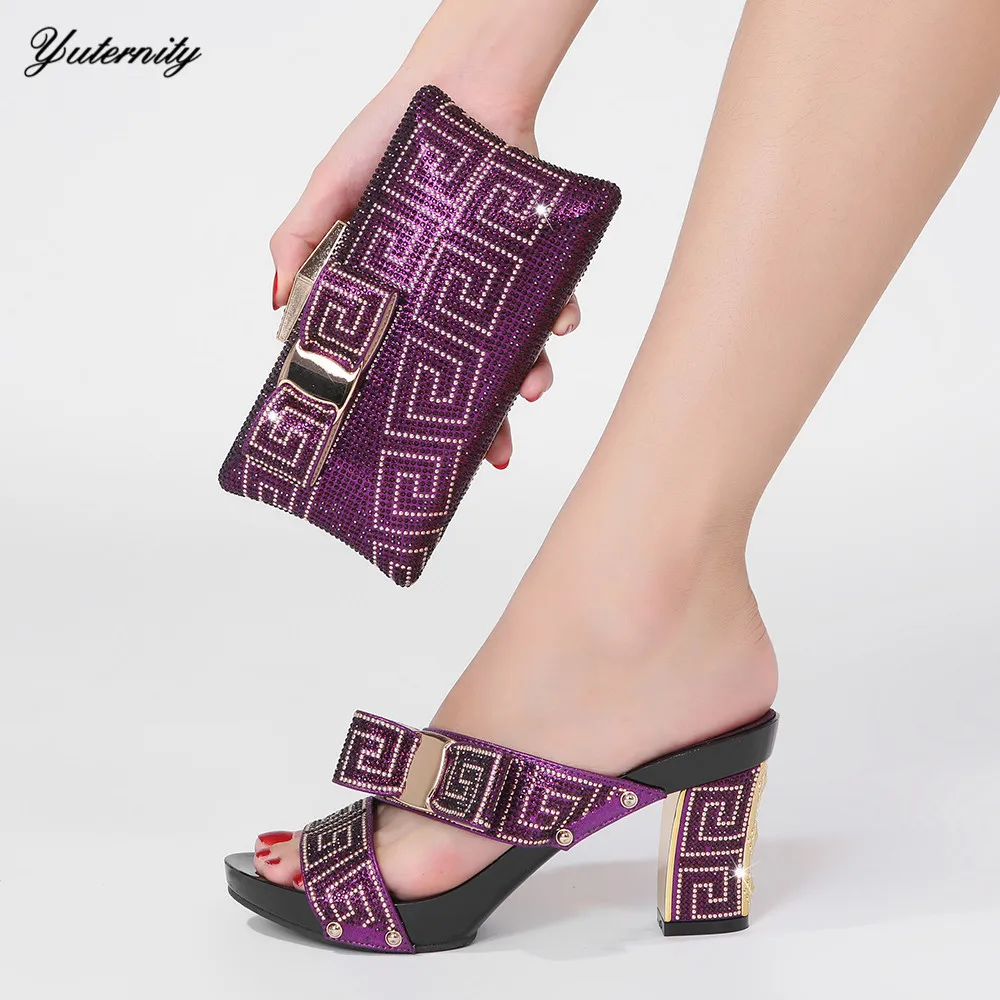 

Yuternity New Arrival Summer Decorated With Rhinestone Women Shoes And Bag Set Italian Style Party Shoes And Bags To Match Set