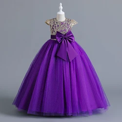 Girl dress in sleeveless sequins wedding dress flower girl performing princess dress long dress