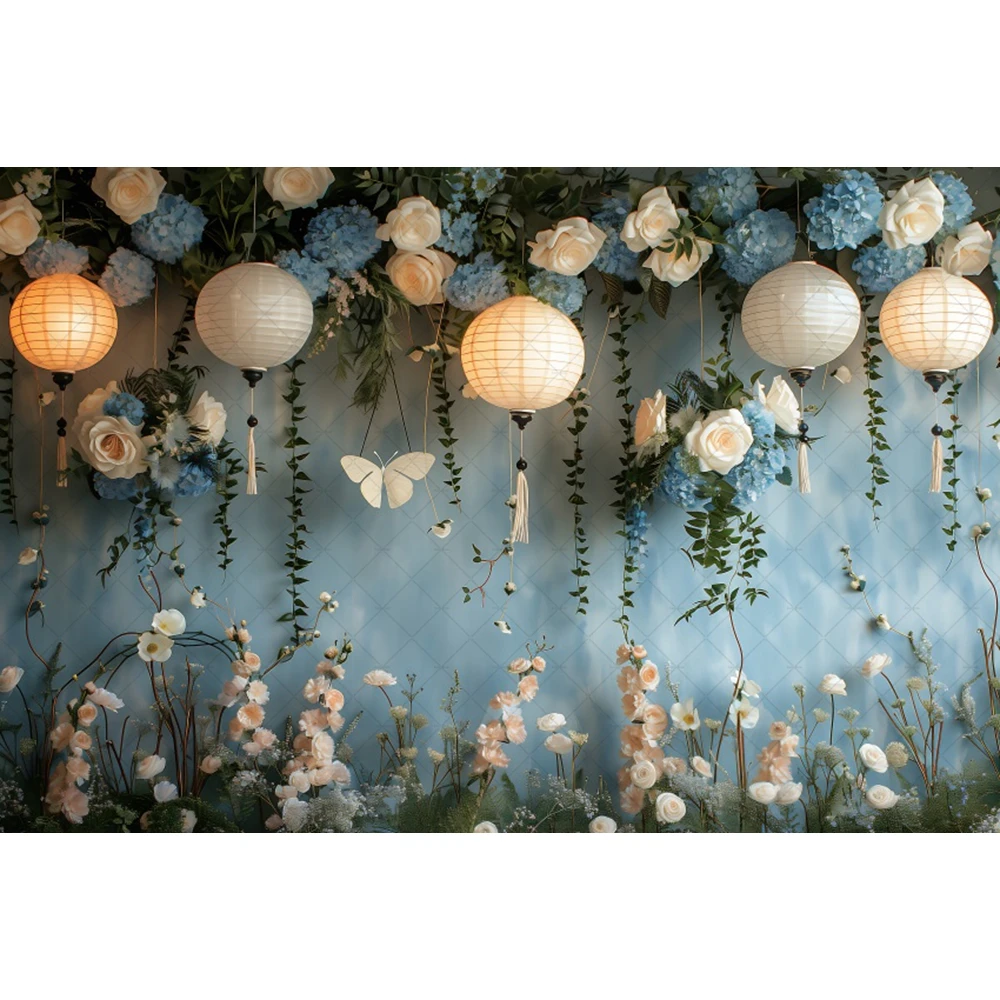 Fondo de fotografía de boda de mariposa degradado azul, retratos de flores de fantasía personalizados, decoración de fotos, accesorios de estudio fotográfico