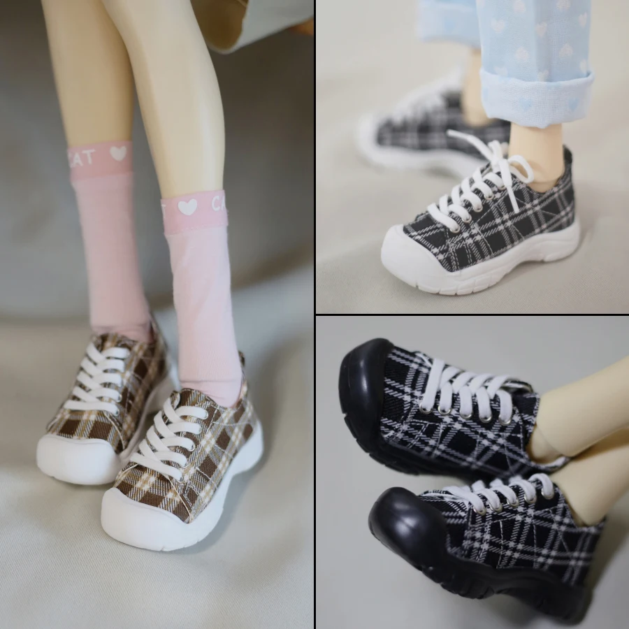 

New 1/4 Fashion Black and White/Brown Plaid Casual Shoes MSD MDD Uncle Soft Sole Sneakers BJD Doll Accessories
