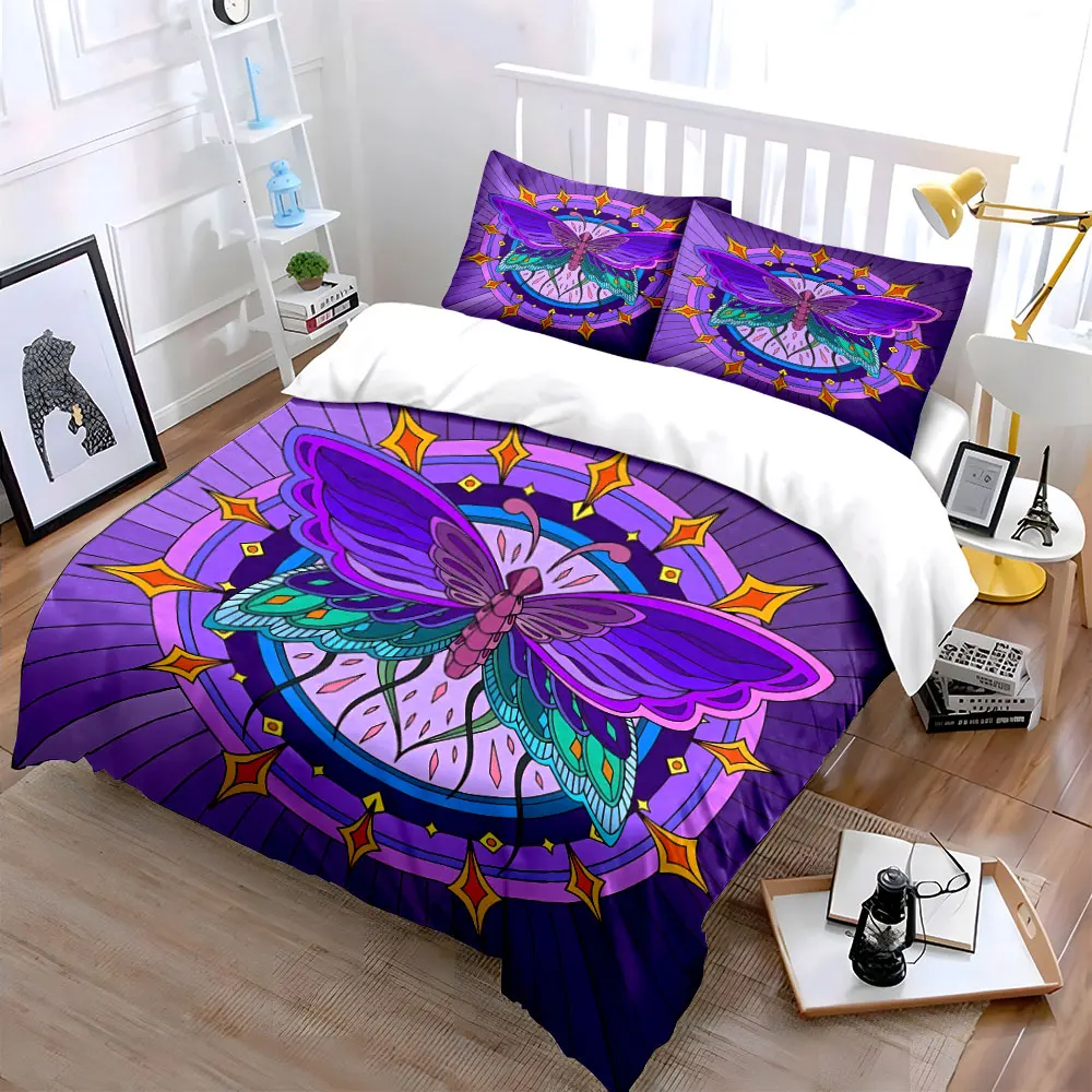 Butterfly Mandala Art Decor Set Soft Skin-Friendly Bedding Set Includes 1 Duvet Cover And 2 Pillowcase, Gift