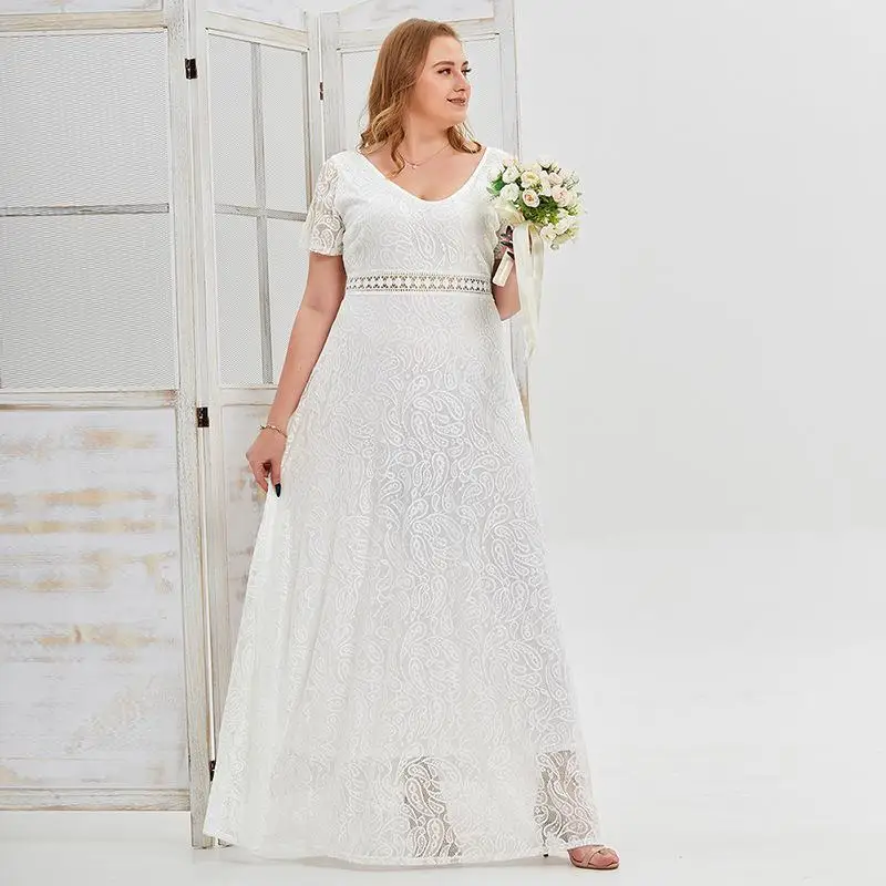 2024 Spring New Plus Size Lace Party Dress Fashion Women Wedding Bridesmaid Dresses Large Size Elegant Lace Sweet Long Dresses