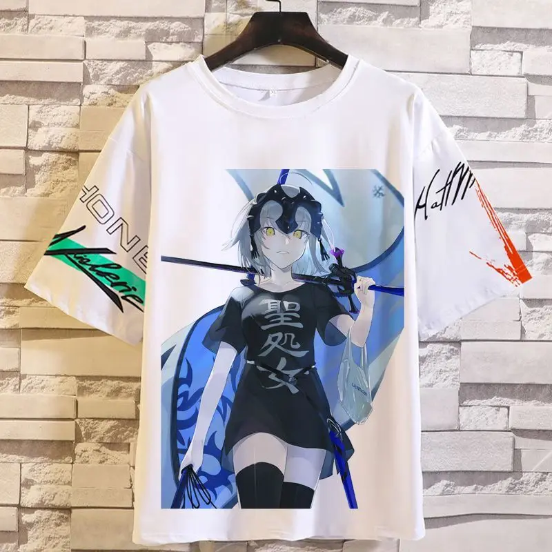 أنيمي لعبة FGO Gudako Fae الأسود جان دارك صابر البضائع قصيرة الأكمام الرجال فضفاض Fi حجم كبير جولة الرقبة Clohes الصيف