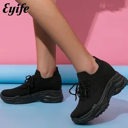 2024 Women's Wedge Sneakers Spring Mesh Breathable Ladies Lace Up Casual Shoes Outdoor Running Walking Jump Sport Shoes