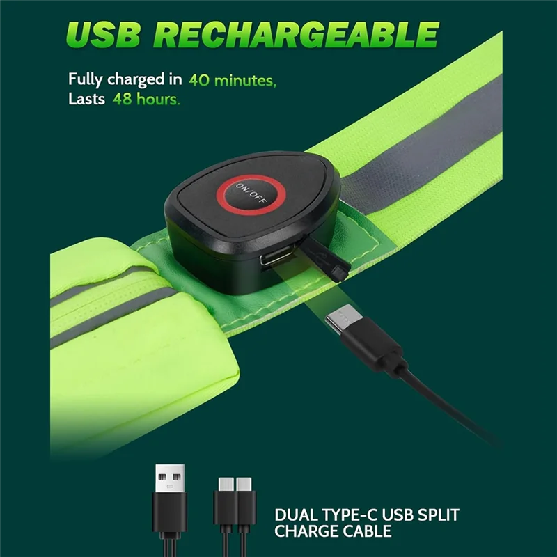 وشاح حزام عاكس LED جديد مع حامل هاتف، أضواء أمان عاكسة للضوء قابلة لإعادة الشحن