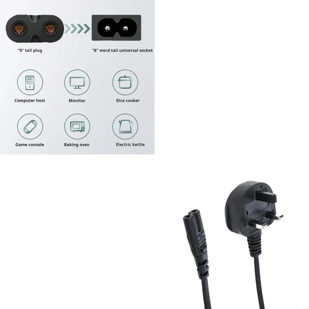 462E Universal 8 Power Cord British Standard Plugs For Home Office Electronics