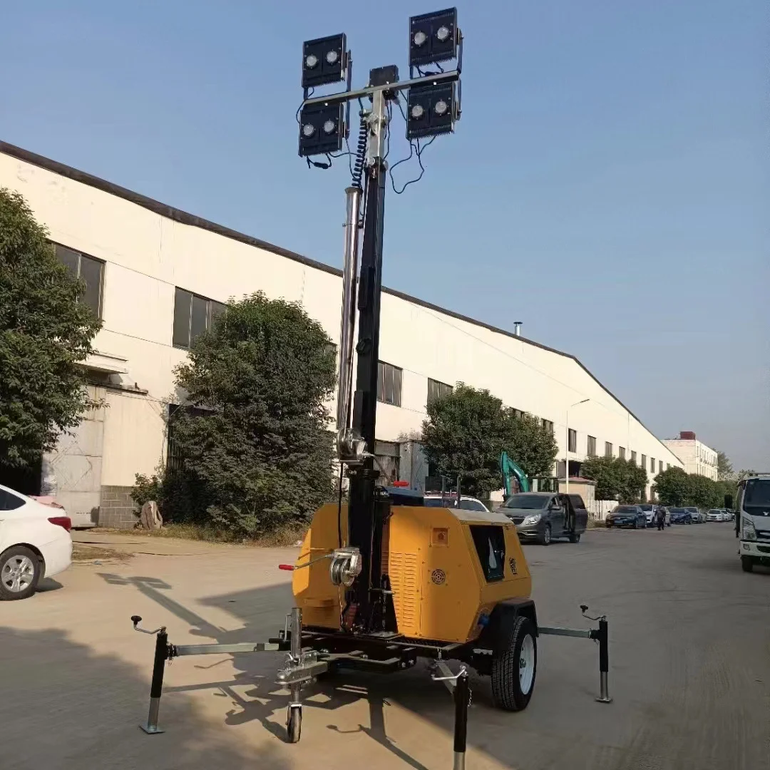 OEM Factory Diesel DC 9m Lifting Trailer Type Mobile Lighting Tower 4000W IP66 LED Light Lamp