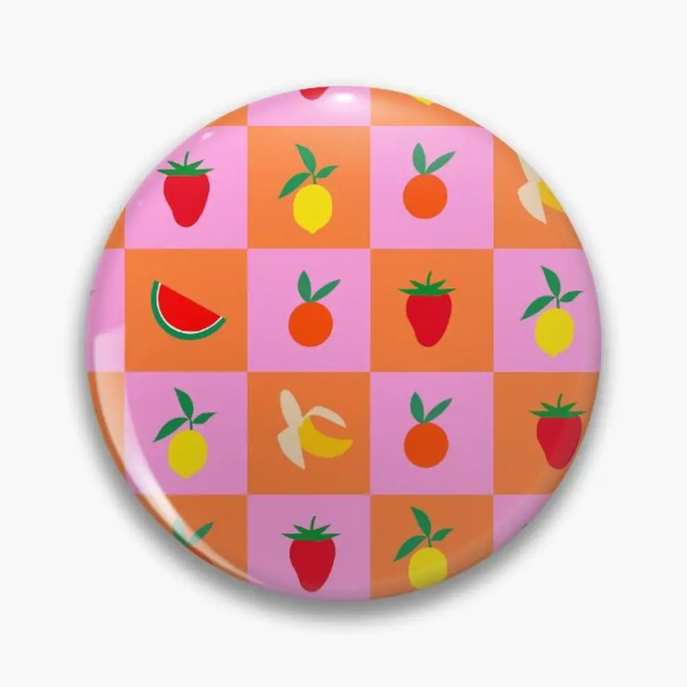 Pink and Orange Check Fruit Pattern Pin Buttons Brooches Pin Jewelry Accessory Customize Brooch Fashion Lapel Badges