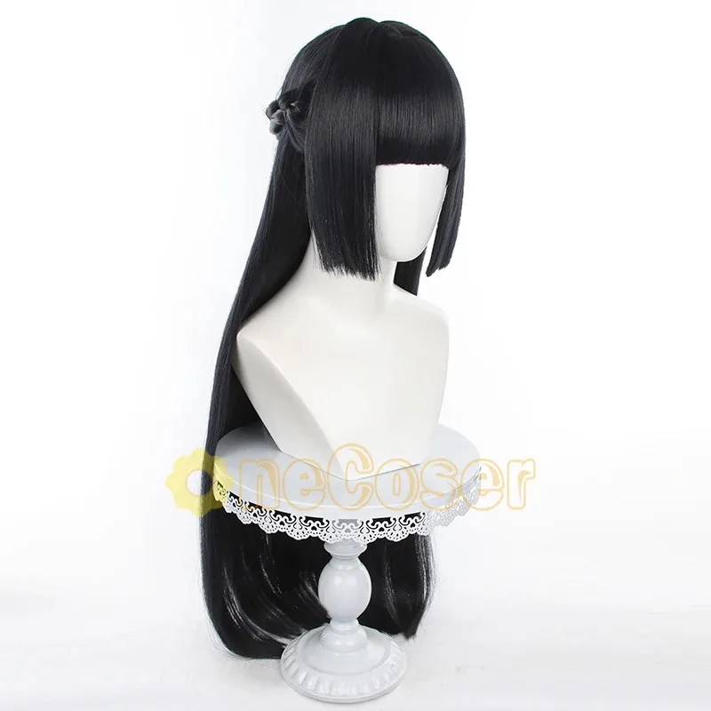 Miyabi Cosplay-Perücke, Spiel Zenless Zone Zero, schwarzes langes Haar, hitzebeständiges Faserhaar + Perückenkappenabschnitt 6, Halloween-Party-Mädchen