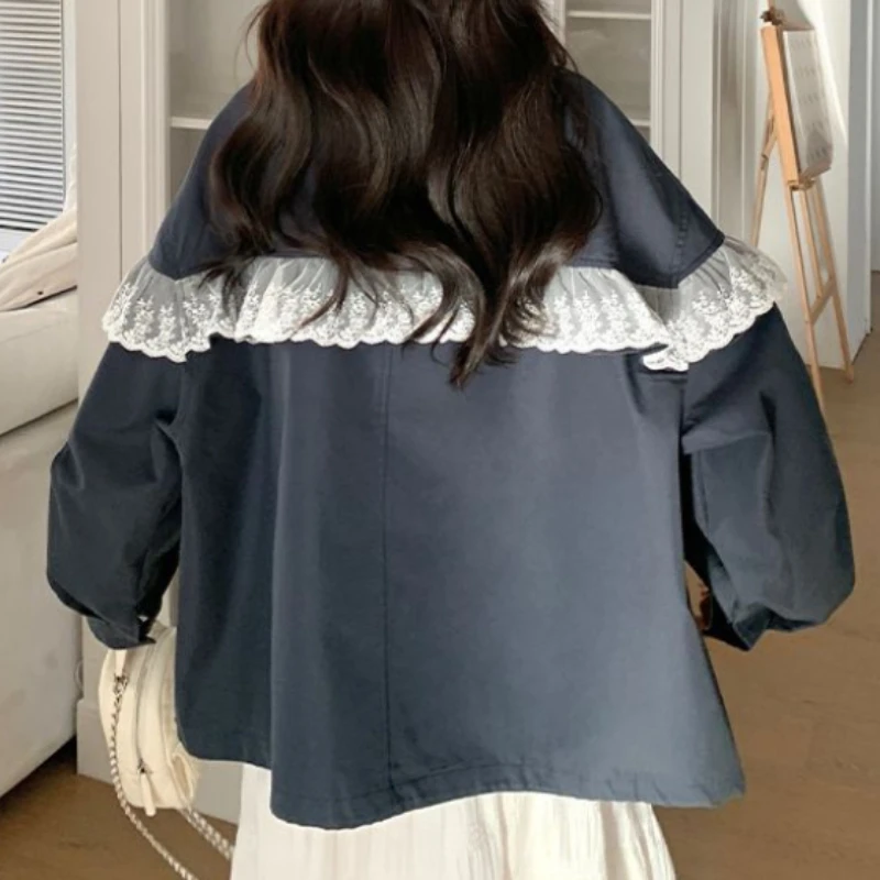 

Fashionable Retro Design 2025 New Lace Patchwork Jacket with Zipper, Loose Fit