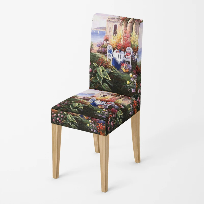 Home chair cover Oil painting style kitchen chairs Coversadjustable dining elastic fabricchairs covers chair cover for wedding