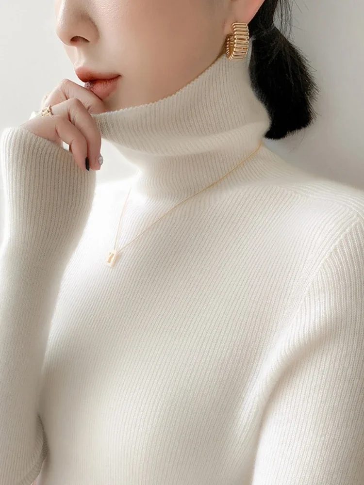 Aossviao 2025 outono inverno macio cashmere malha gola alta camisola estilo coreano fino ajuste cor sólida pullovers básicos