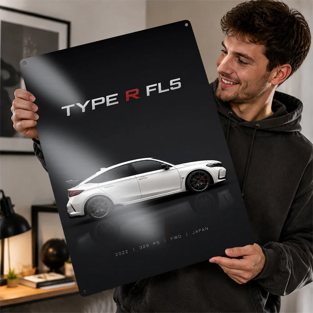 Japan Type R FL5 White Sports Car Textured Poster Customized Metal Tin Sign Speed Icon Tribute Wall Art Made For Garage Owners