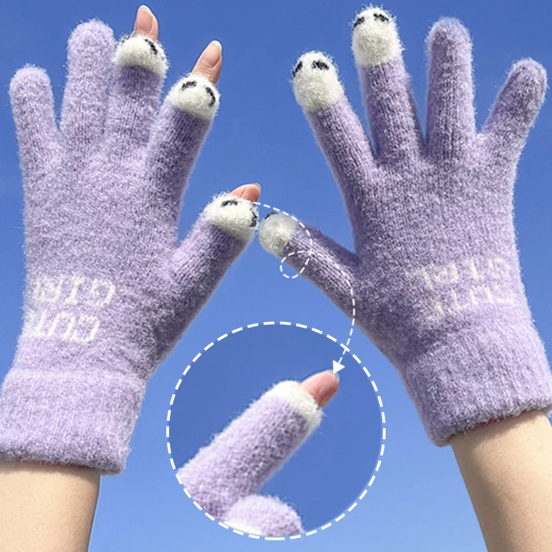 

Cute Fingerless Gloves Wool Creative Warm Winter Office Knitted Touchscreen Outdoor Skiing Cycling Elastic Cotton Wrist Glove