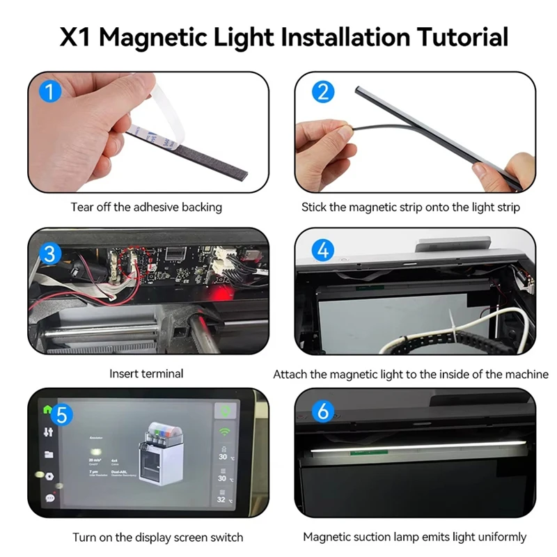 ABSS-Magnetic LED Lights Lamp For Bambu Lab 3D Printer LED Light Kit 5V 270Mm Lighting Strip For Bmabulabs