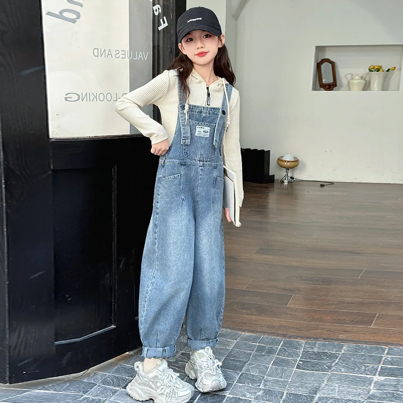 New Kids Denim Overalls for Teenagers Spring Jeans Dungarees Girls Pocket Jumpsuit Children Boys Pants For Age 5 7 9 11 13 Years