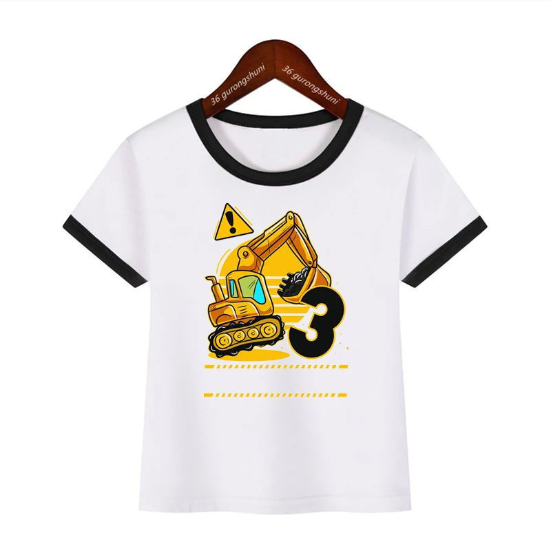 New Boys T-Shirts Funny Excavator Birthday Number Print 2-7 Years Old Birthday Gift For Children Tshirts Cute Boys Clothes