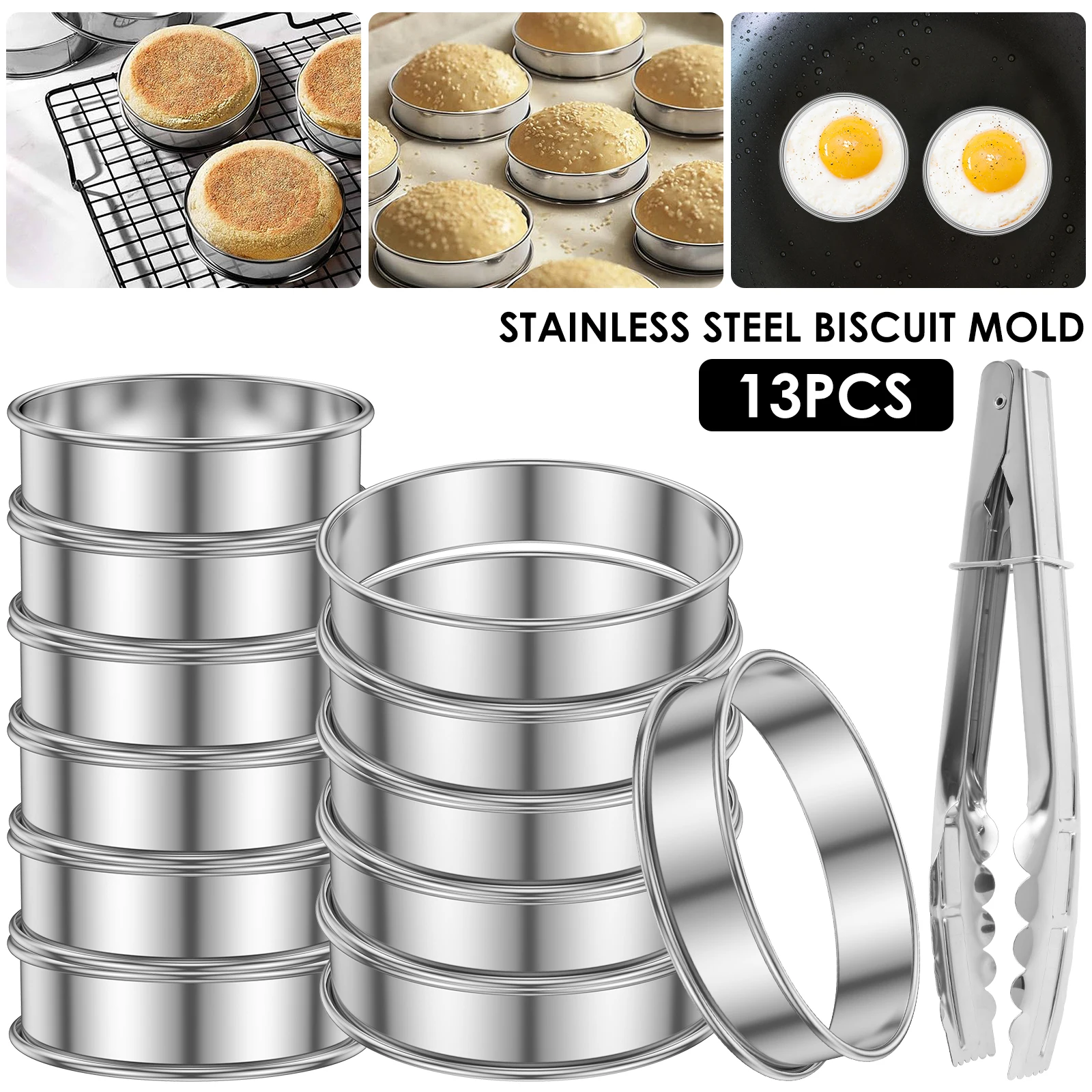 13Pcs English Muffin Rings Stainless Tart Rings Smooth Crumpet Rings Heat Resistant Muffin Tart Rings Nonstick Crumpet Ring Mold