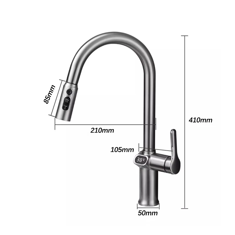 Black Digital Display Kitchen Faucet 3 Mode Spout Pull Out Sink Faucet Cold Hot Water Mixer Tap Deck Mounted Single Hole Taps