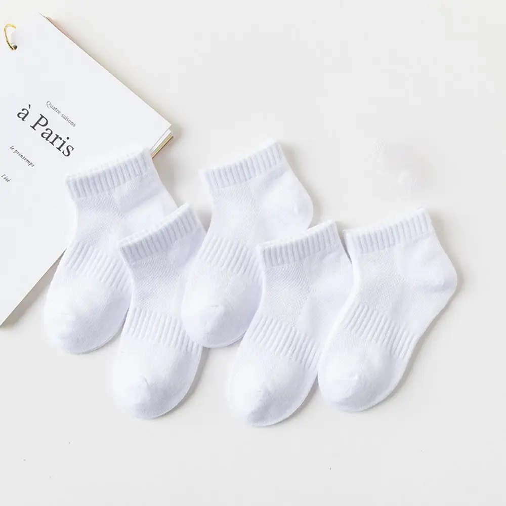 

5 Pairs Breathable Children's Ankle Socks Mesh Thin Low Cut Socks Solid Color Summer Spring Toddler Baby Socks for Boys & Girls