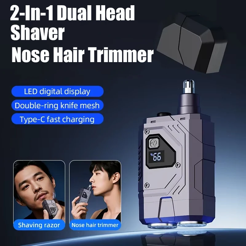2-in-1 Dual Head Shaver Nose Hair Trimmer Travel Compact Fully Automatic Shaver Full Body Washing Intelligent Digital Shaver