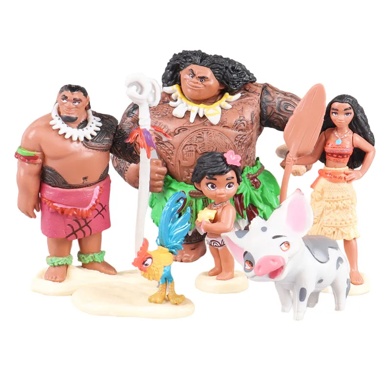 6/10Pcs Set Disney Movie Moana Figure Dolls Set Demigod Maui Moana Waialiki Heihei Action Figure Model Kids birthday Gift