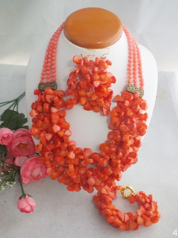 NEW-  Latest African Wedding Pink Coral Beads Jewelry Set African Costume Jewelry Set 22