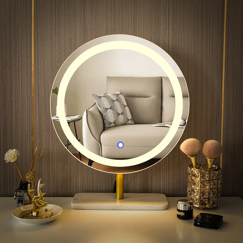 Large Decorative Mirror Led Light Makeup Table Standing Modern   Jeweler Salon Round Spiegel Room Decoration