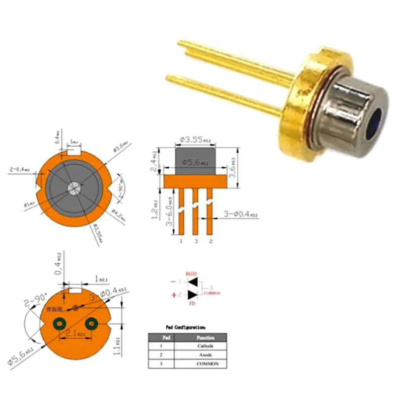 Diode laser haute puissance, 1 pièce, haute qualité, tête laser rouge, technologie de diode infrarouge brûlante