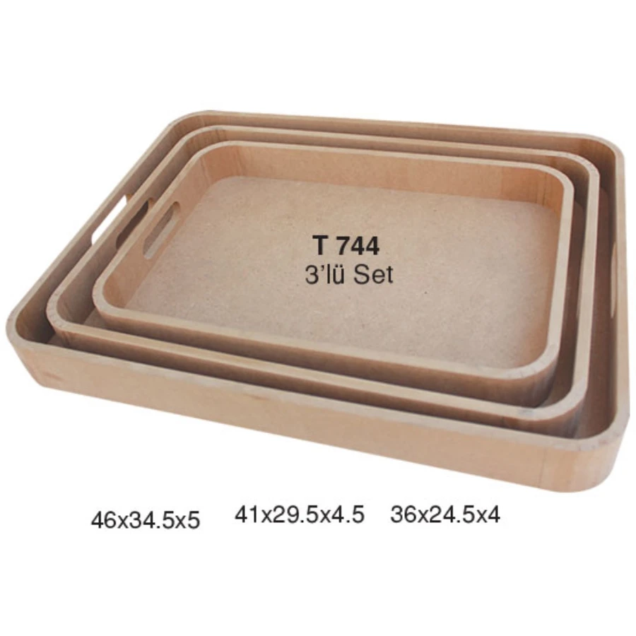 T744 3 pcs Bombe tray, hobby wood painting Mdf tray